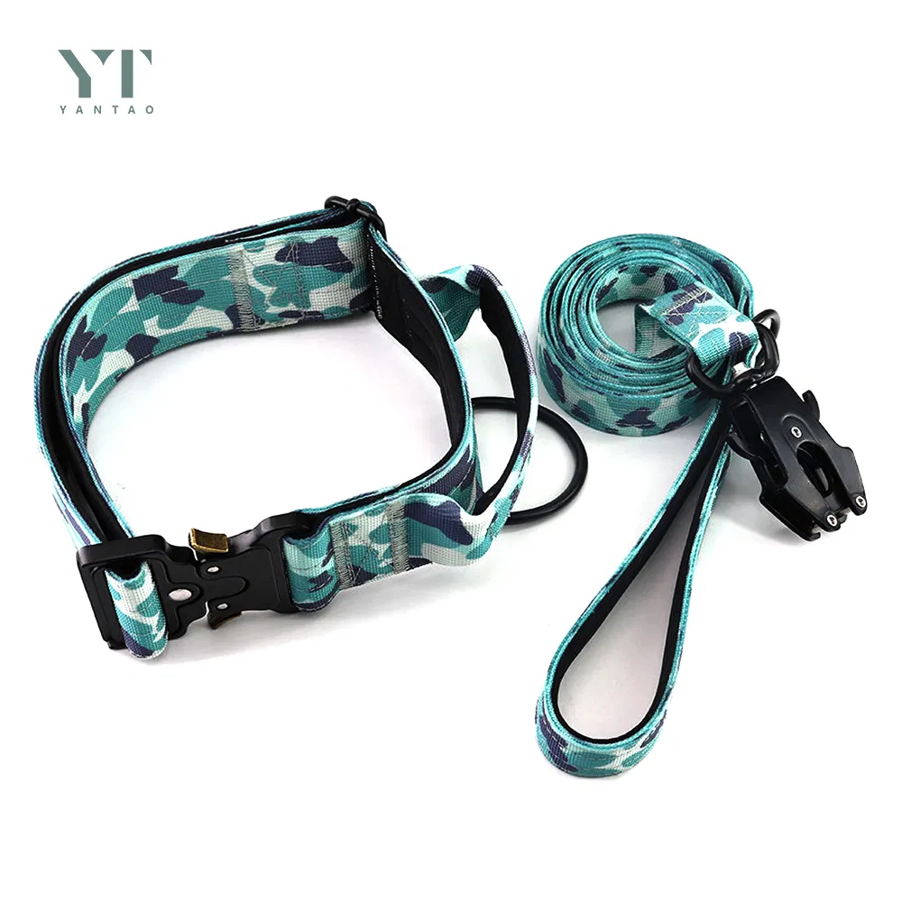 Hot Selling Pet Products Personalized Camouflage Tactical Dog Training Leash and Collar New Fashion Nylon Pet Collar for Small Medium Large Dogs