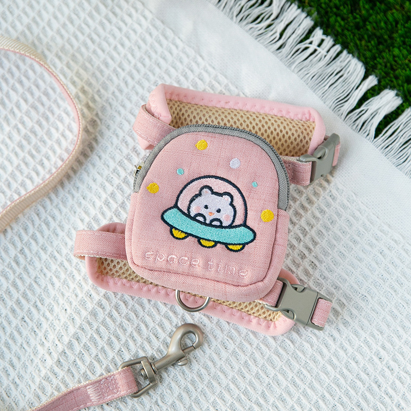 Dog Leash Vest Backpack and Back Straps - Small Dog and Cat Outdoor Walking Harness