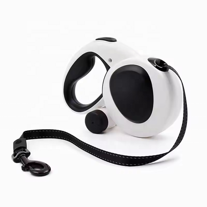 LED Flash Light USB Rechargeable Retractable Pet Leash with Poop Bag Dispenser