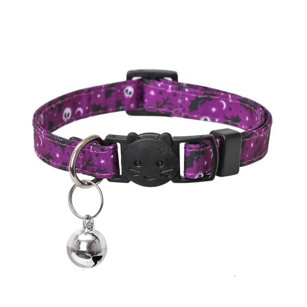 Adjustable Pet Halloween Pumpkin Collar Bow Tie with Bell Nylon Solid Pattern for Dogs Cats Collar
