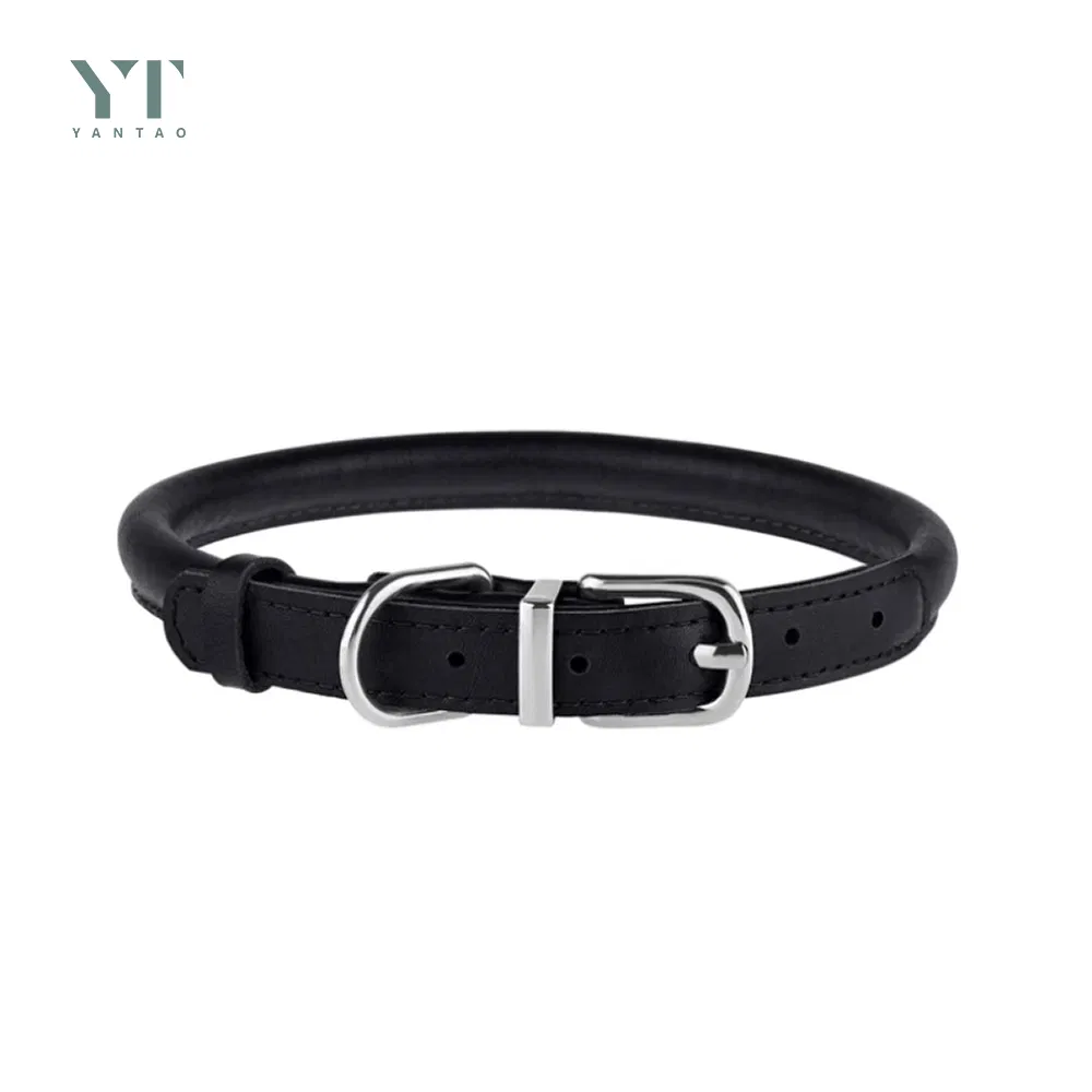 Pet Products Custom Vegan Genuine Adjustable Leather Roller Pet Collar Breathable Waterproof Leather Pet Collar for Dogs