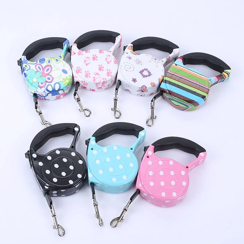 Custom Logo 3m 5m Retractable Dog Leash 11 Colors Fashion Printed Puppy Auto Traction Rope Nylon Walking Leash for Small Dogs Cats Pet Leads