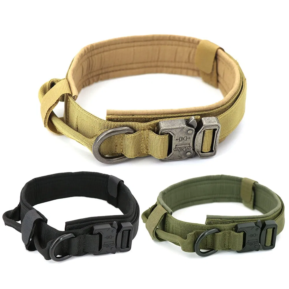 Quick Release Nylon Solid Pet Collar Adjustable Training Tactical Dog Collar with Control Handle for Dog