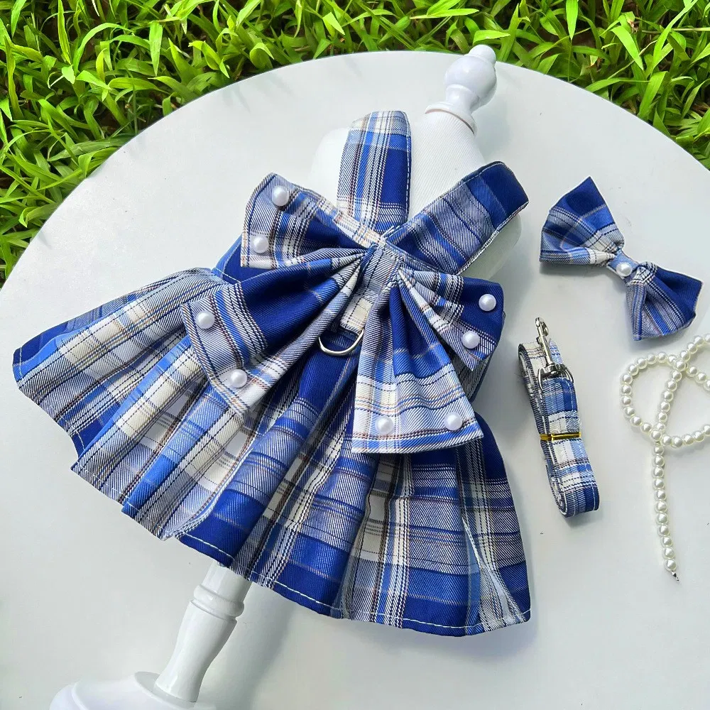 Multifunctional Leashes Set Featuring Pet Jk Plaid Skirt and Chest Strap
