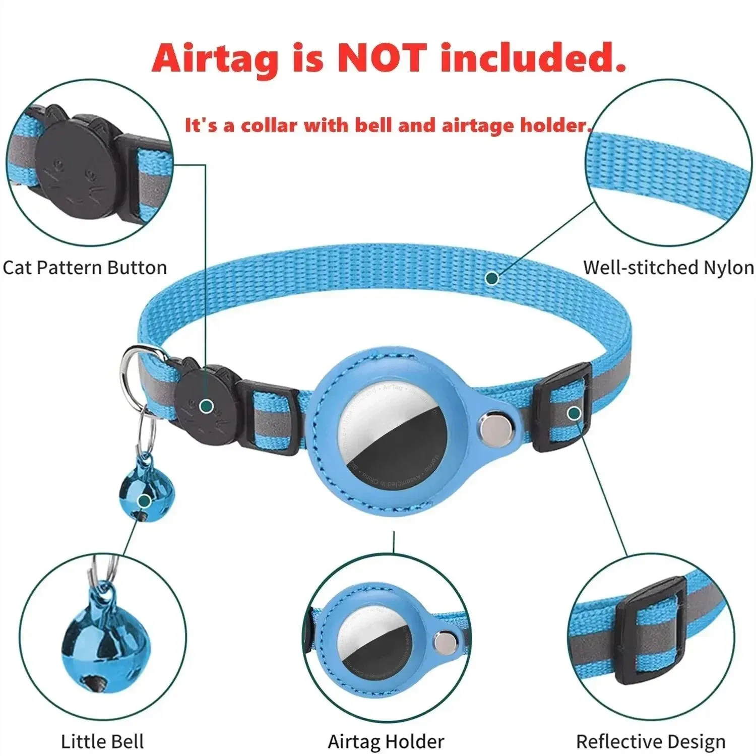 Pet Accessories Anti-Lost Cat Collar for Airtag Tracker Protective Case with Bell No GPS Reflective Pet Cat Dog Collar
