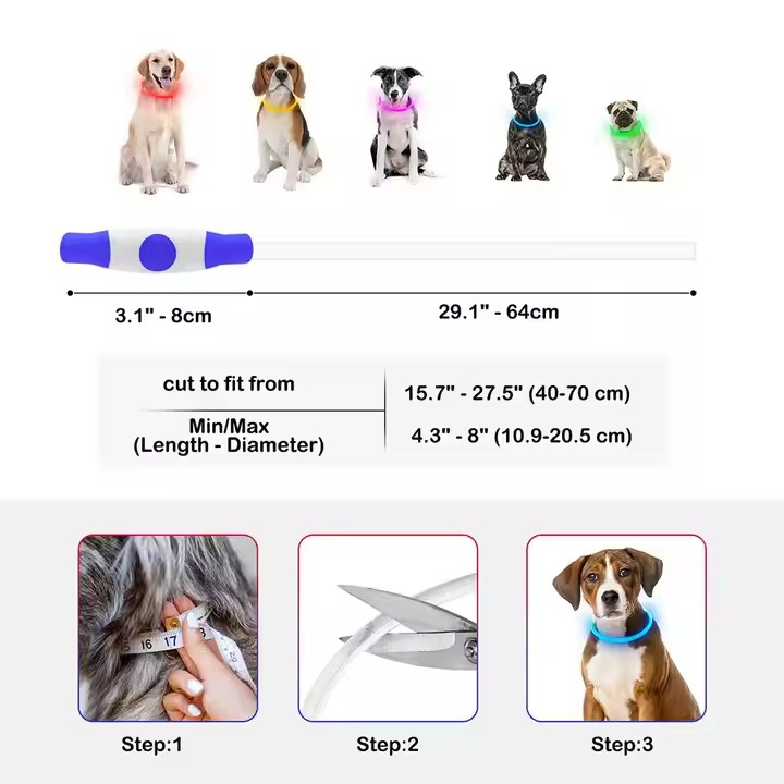 Custom USB Charging Pet Safety Light Silicone Waterproof LED Dog Collar (CFPTS24001)