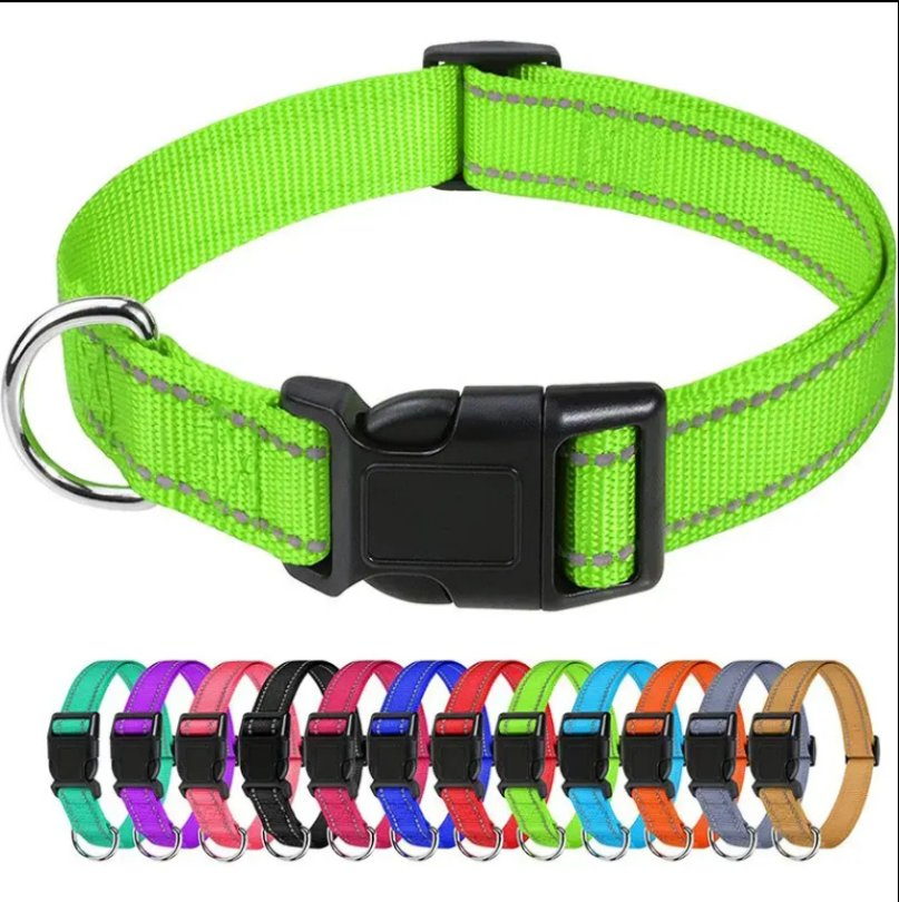 Reflective Soft Padded Pet Collars Breathable Nylon Custom Color Adjustable Safety Nylon Pet Collar Medium Large Dog Collars