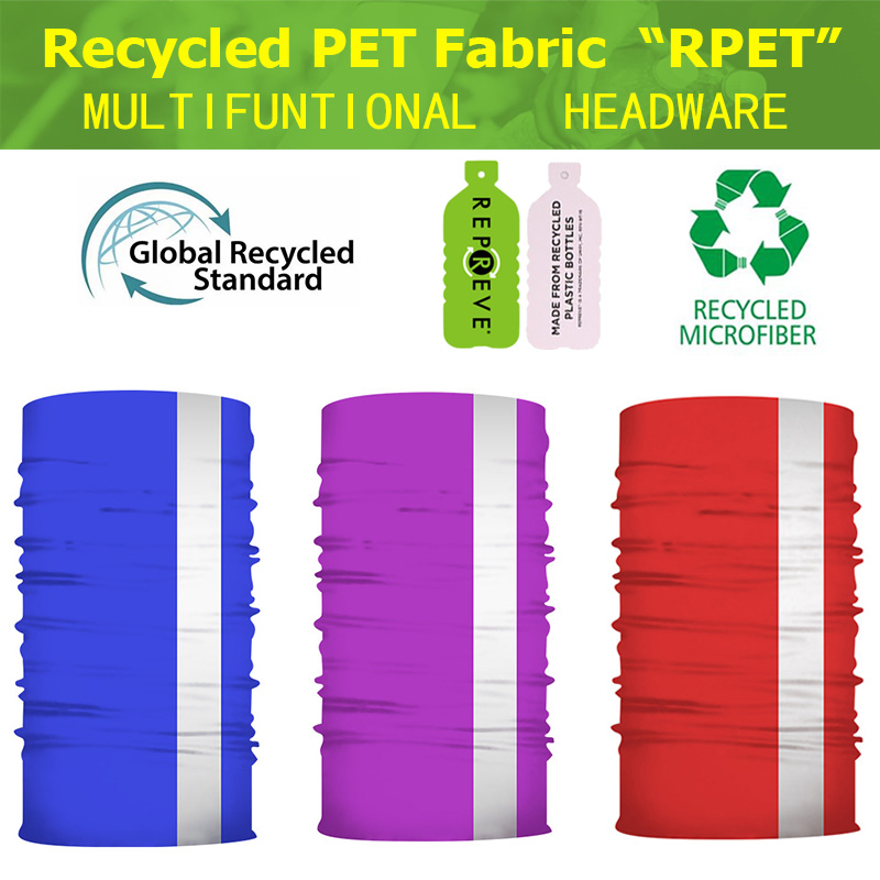 Recycled Pet Fabric RPET with Reflective Band Multi-Functional Seamless Bandana