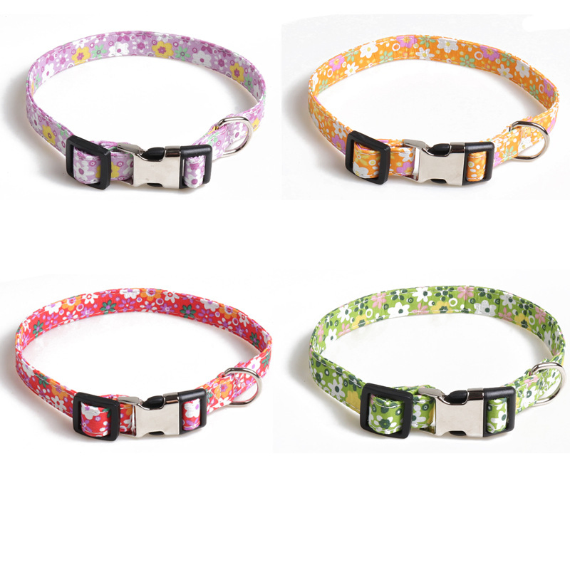 Adjustable Safety Metal Buckle Pet Collar Soft Comfortable Nylon Dog Collars Flower Pattern Pet Collar for Small Cats and Dogs