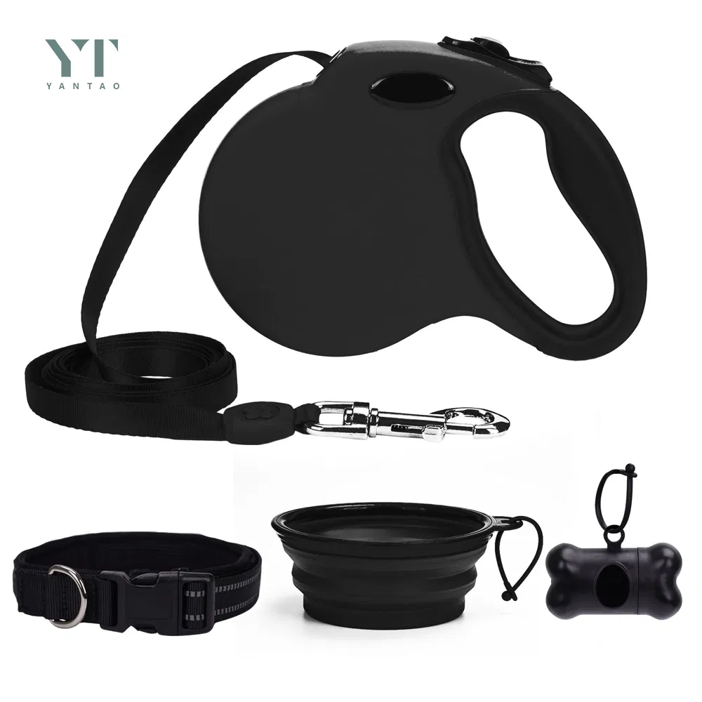 Wholesale High Quality Automatic Retractable Dog Walking Wheels Dog Leash Heavy Duty Pet Leash with Pet Folding Bowl and Poop Bags