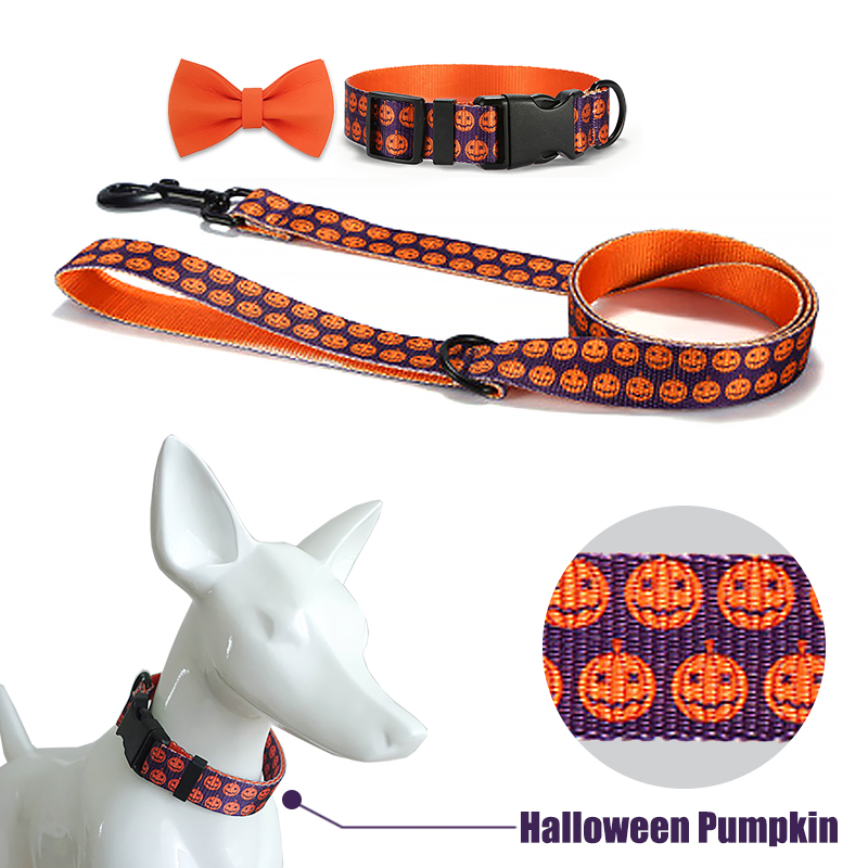 Halloween Pattern Printed Pet Cat Dog Adjustable Nylon Bark Training Leash Collar