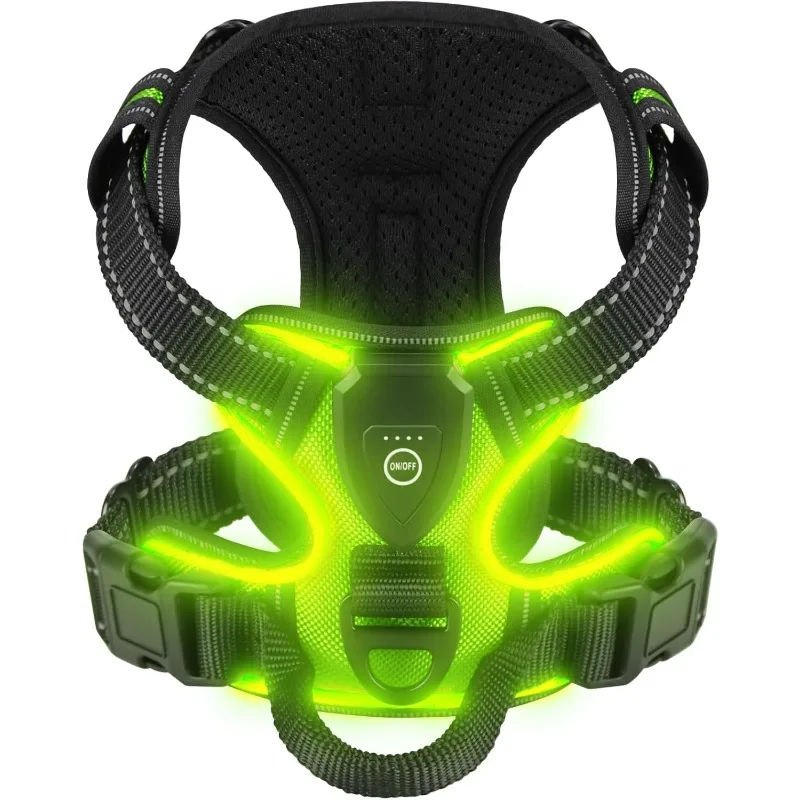Custom Logo Fluorescent Flash Night Walking Adjustable Rechargeable USB Charging Heavy Duty LED Light up Pet Dog Harness Set