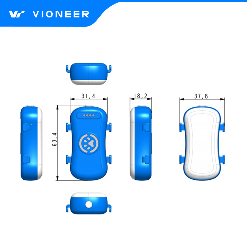 Vioneer Hot Sales Small Anti-Lost Waterproof 4G Pet Collar GPS Tracker for Dogs Cats