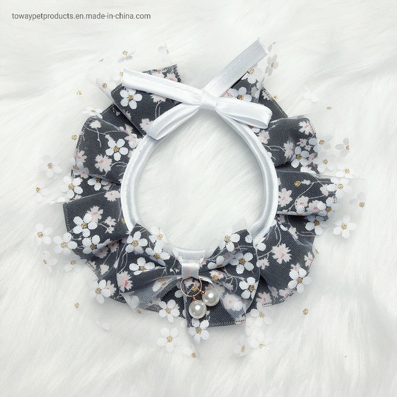 Trendy Pet Lace Collar Neck Accessories Dog Bowknot Pearl Bandanas