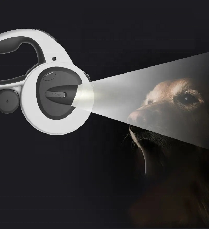 LED Flash Light USB Rechargeable Retractable Pet Leash with Poop Bag Dispenser