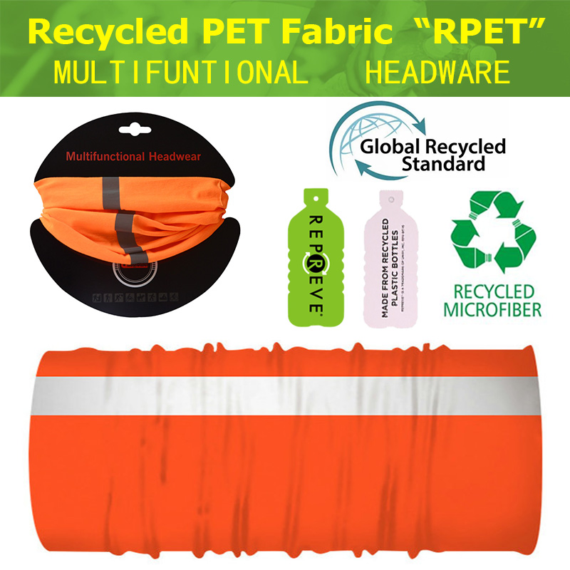 Recycled Pet Fabric RPET with Reflective Band Multi-Functional Seamless Bandana
