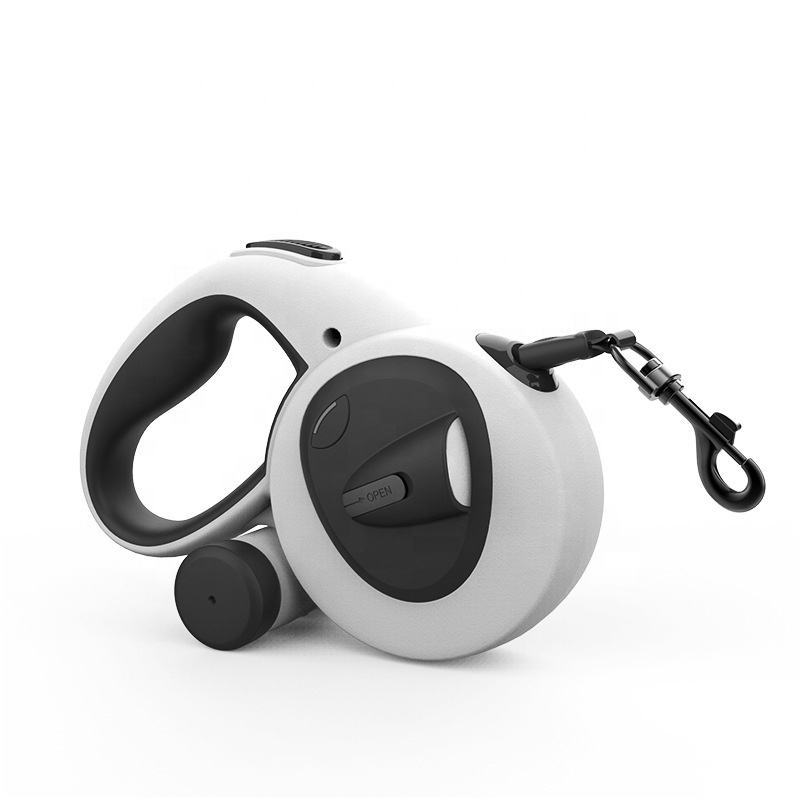 LED Flash Light USB Rechargeable Retractable Pet Leash with Poop Bag Dispenser