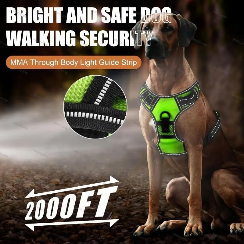 Custom Logo Fluorescent Flash Night Walking Adjustable Rechargeable USB Charging Heavy Duty LED Light up Pet Dog Harness Set