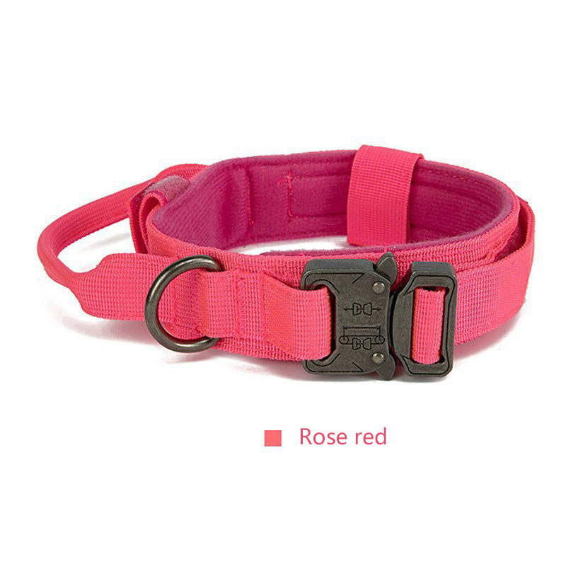 Quick Release Nylon Solid Pet Collar Adjustable Training Tactical Dog Collar with Control Handle