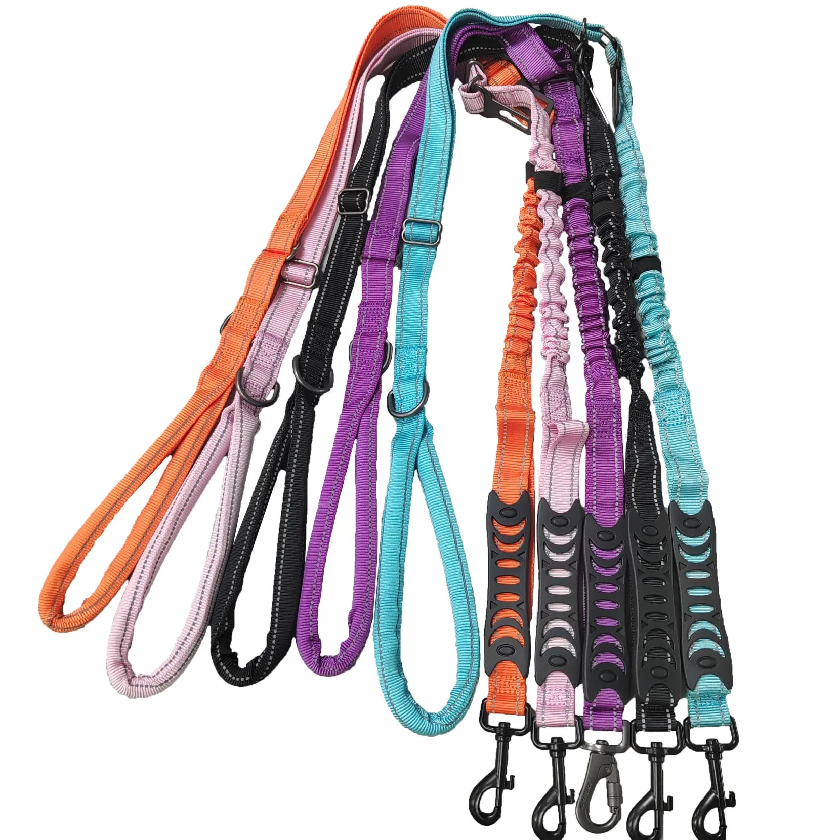 Wholesale Retractable Dog Lead Product Custom Multi-Color Heavy Duty Nylon Webbing Pet Reflective Bungee Cat Dog Training Leash