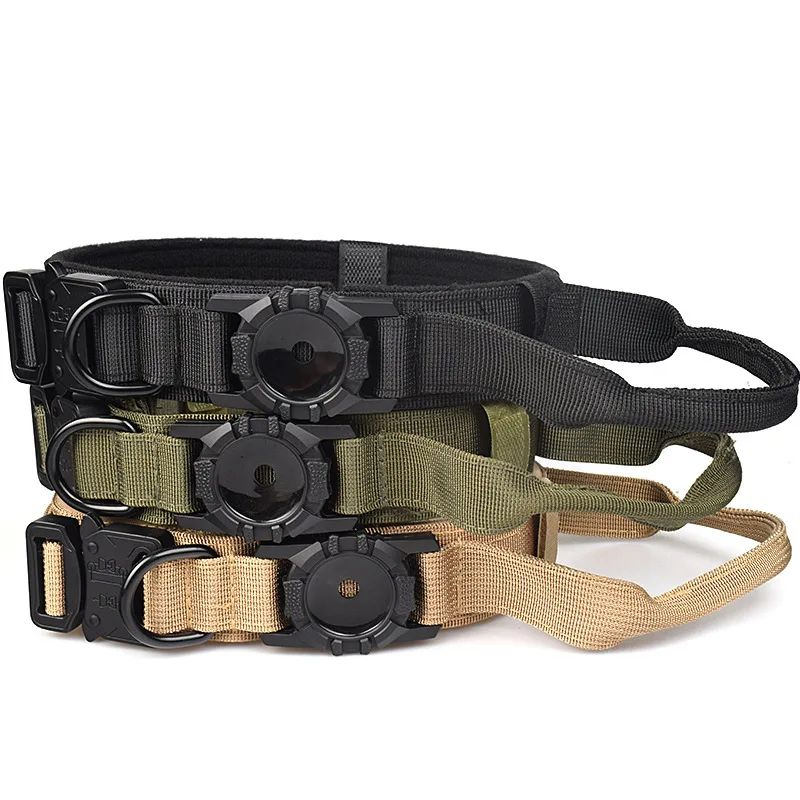 Pet Accessories Outdoor GPS Tracking Air Tag Dog Training Collars with Handle High Quality Nylon Adjustable Tactical Collar Set Pet Collar