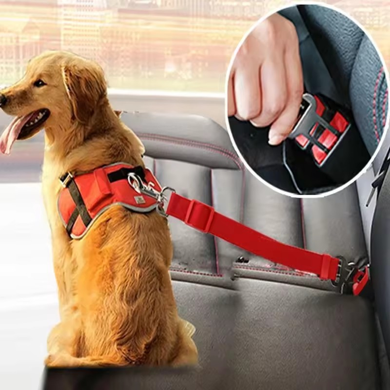 Travel Adjustable Vehicle Leash Reflective Nylon Safety Elastic Car Pet Seat Belt