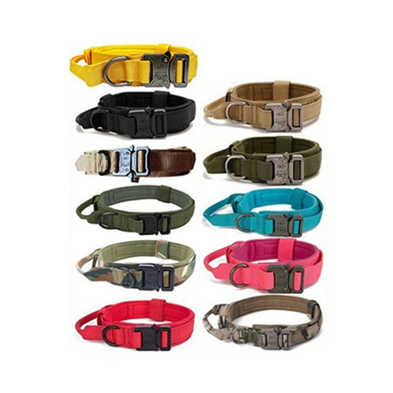 Quick Release Nylon Solid Pet Collar Adjustable Training Tactical Dog Collar with Control Handle for Dog