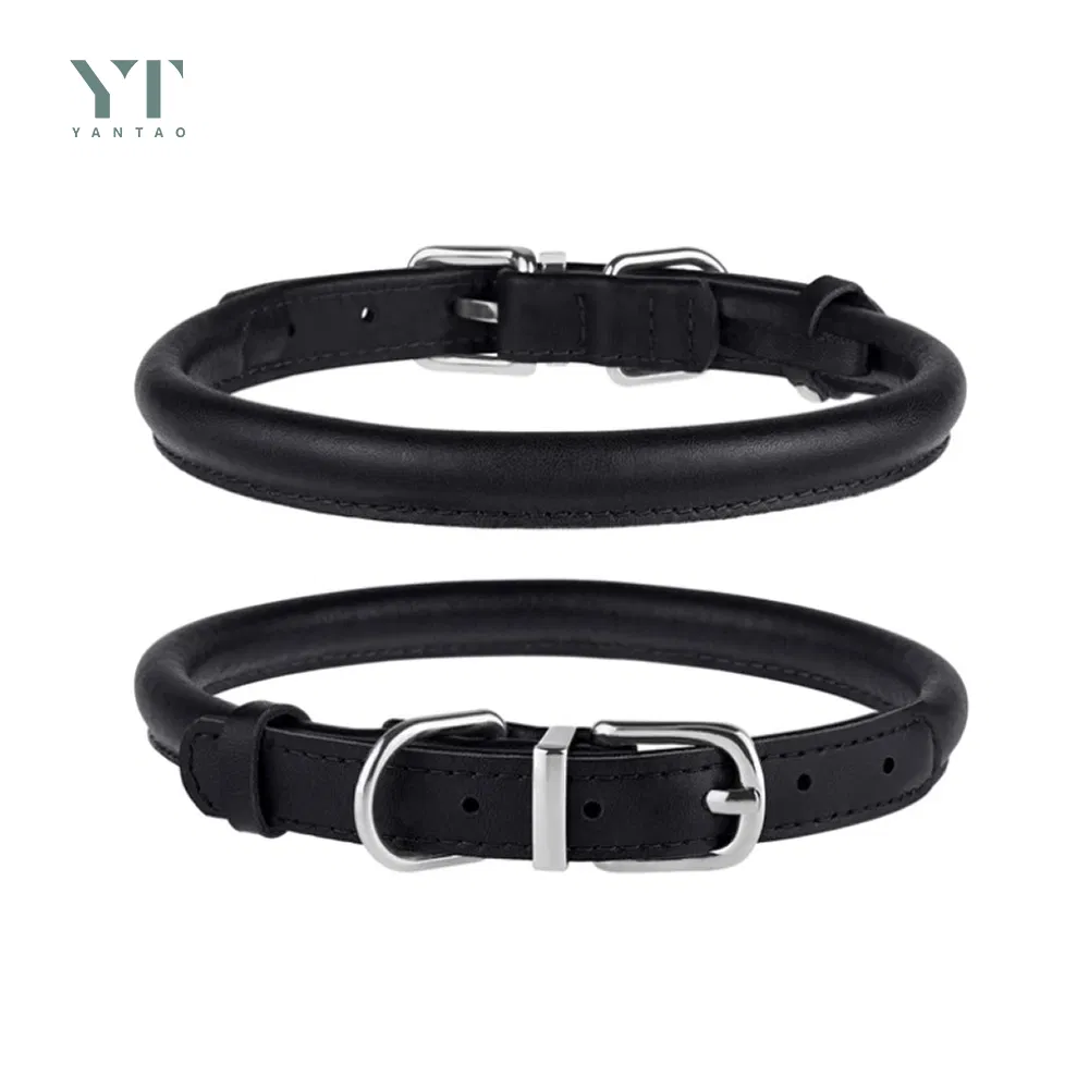 Pet Products Custom Vegan Genuine Adjustable Leather Roller Pet Collar Breathable Waterproof Leather Pet Collar for Dogs