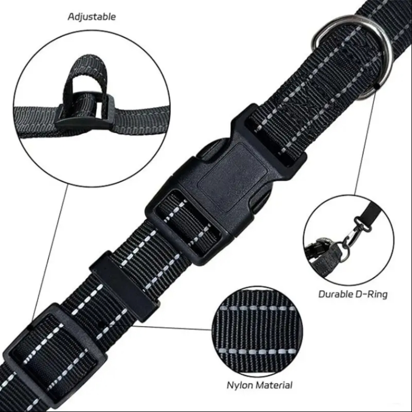 Reflective Soft Padded Pet Collars Breathable Nylon Custom Color Adjustable Safety Nylon Pet Collar Medium Large Dog Collars