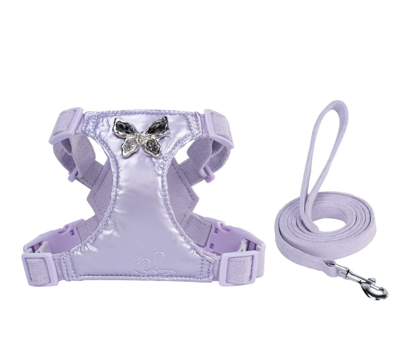 Cute Dog Quality Leather Harness with Traction Rope Pet Accessories Collar with Leash