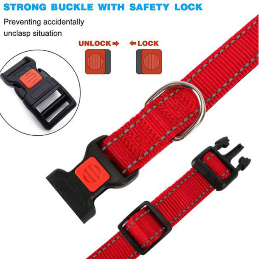 Custom Adjustable Reflective Dog Collar with Safe Lock, Soft Neoprene Padded Breathable Nylon Pet Collar for S M Size Big Dog