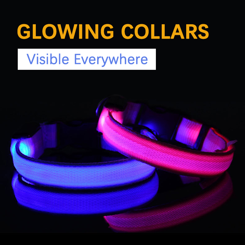 Adjustable Simple Polyester LED Dog Collar with Flashing Lights Rechargeable &amp; Reflective for Night Use Anti-Lost Pet Dog Collar