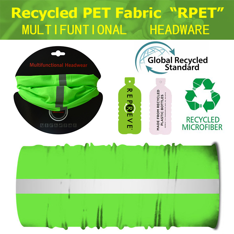 Recycled Pet Fabric RPET with Reflective Band Multi-Functional Seamless Bandana