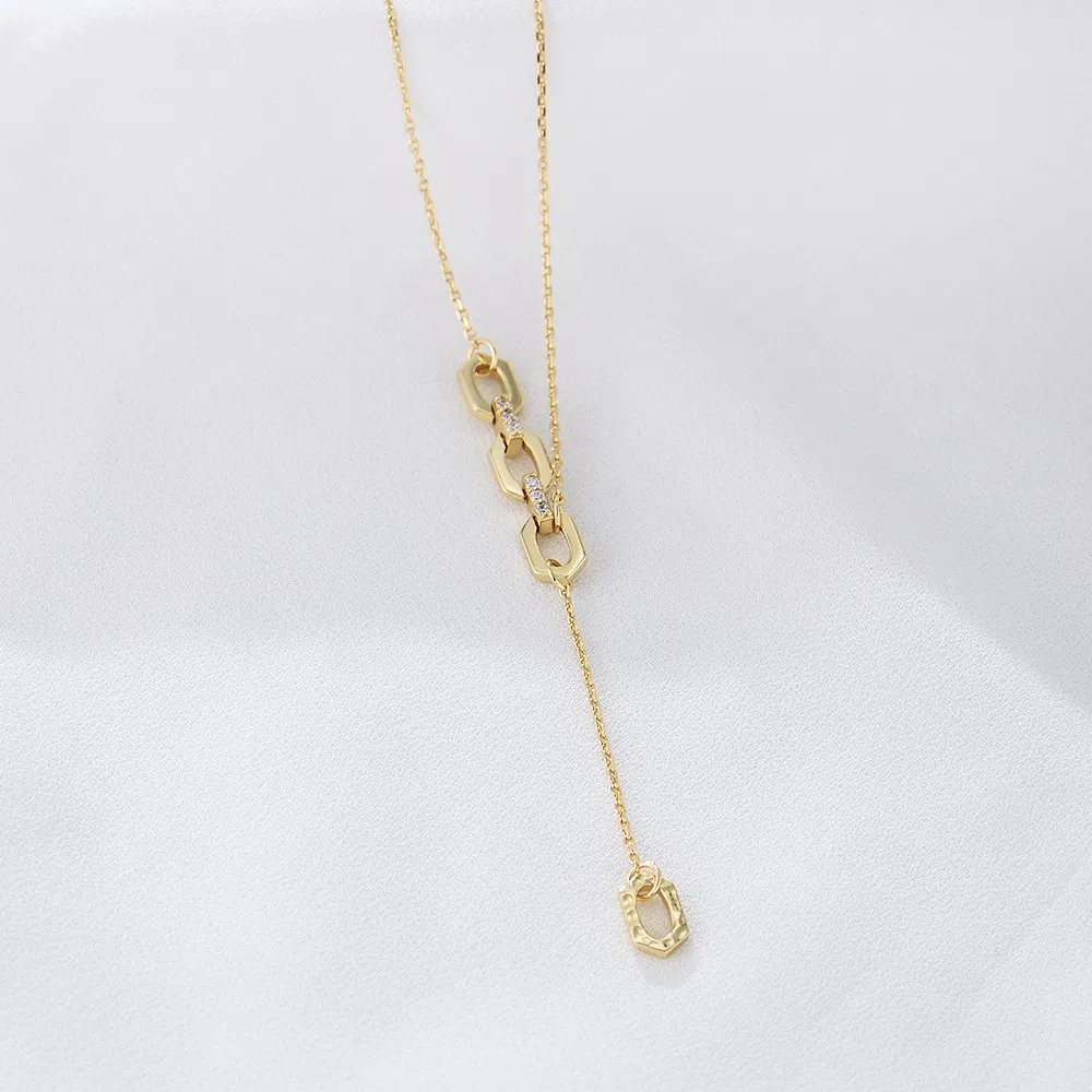 Personalized Fashion Jewelry 925 Sterling Silver 14K Gold Plated Cubic Zircon Lariat Necklaces