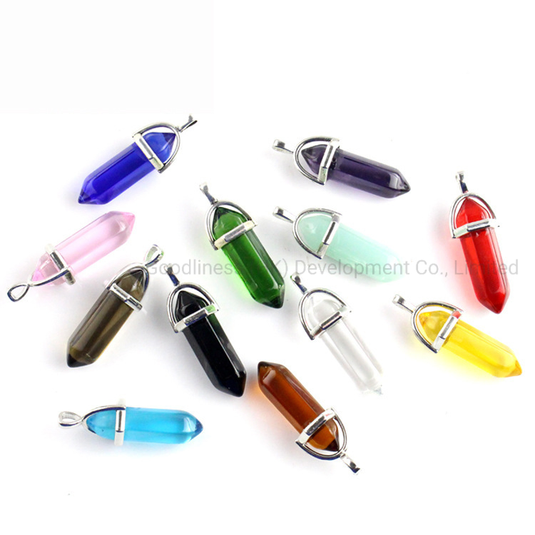 Cheap Natural Stones Crystal Hexagonal Column Pendant Lingpendulum Stone Bullet Head Wholesale Necklace