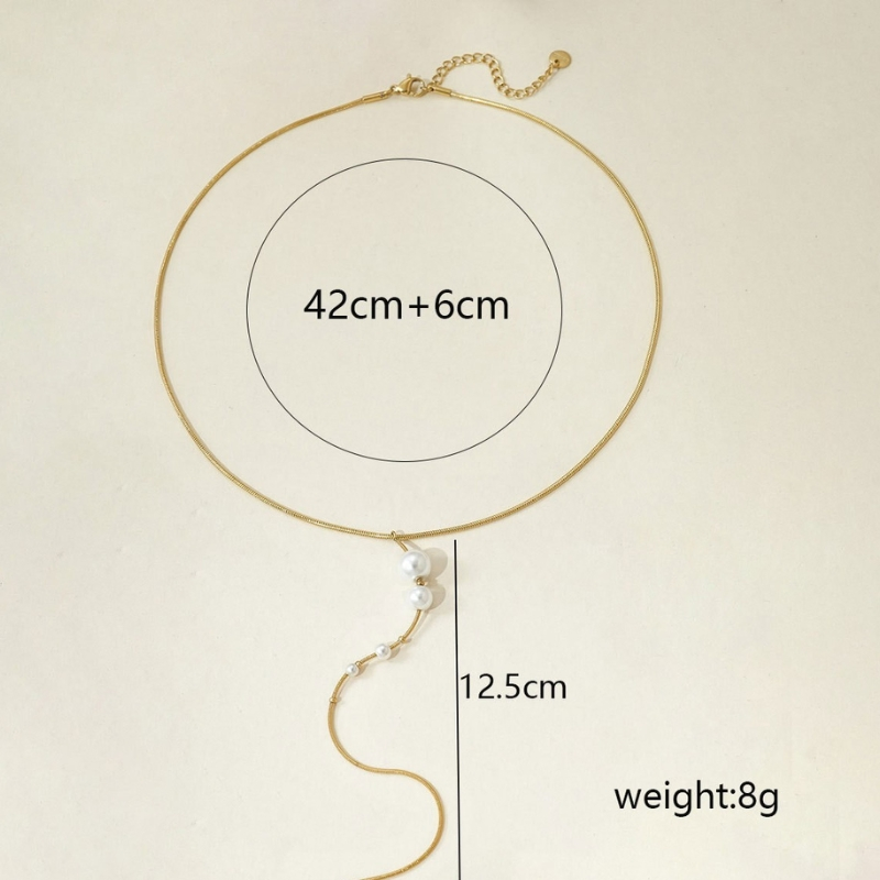 Stainless Steel Pearl Drop Gold Plated Lariat Necklace for Women