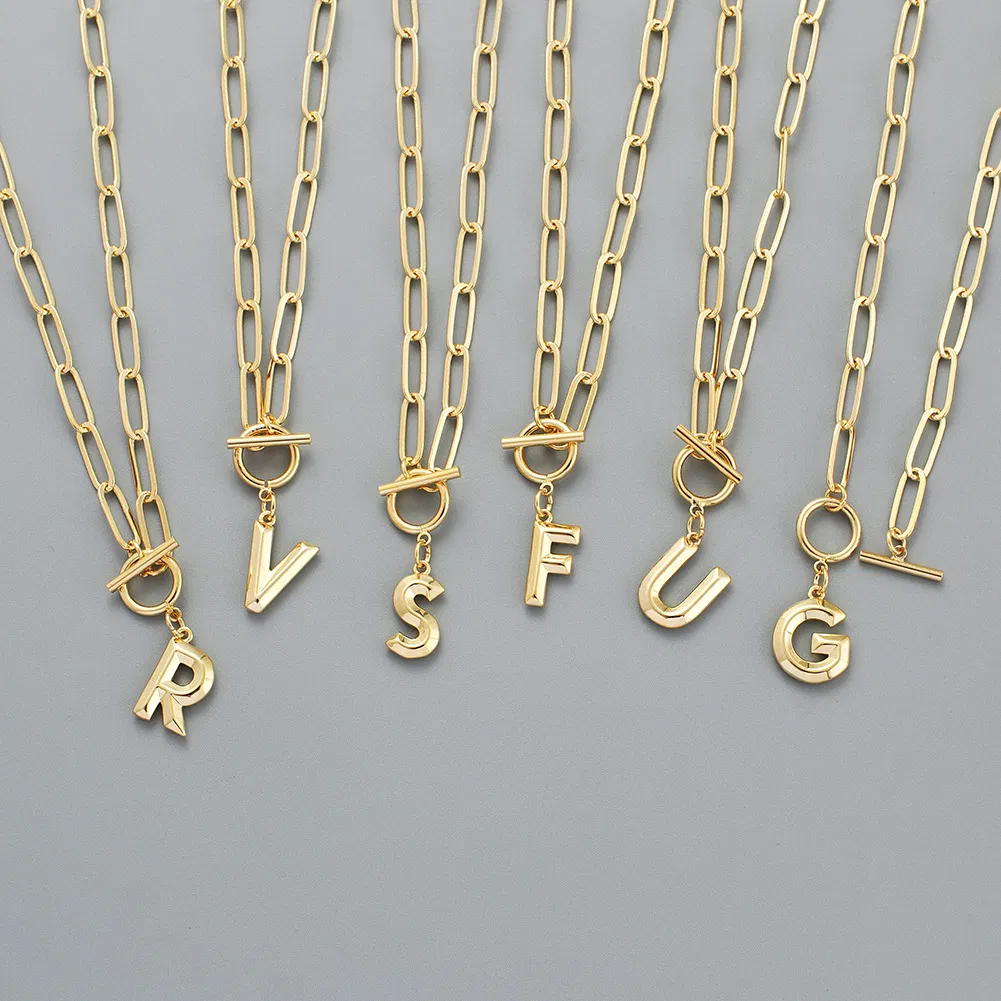New Ot Buckle Copper Letter Real Gold Plated Sweater Chain Jewelry Wholesale Necklace