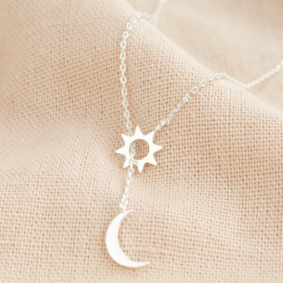 Custom Fashion Fine Jewelry 925 Silver Gold Plated Crystal Zircon Sun Crescent Moon Star Lariat Pendant Necklace for Women Girls