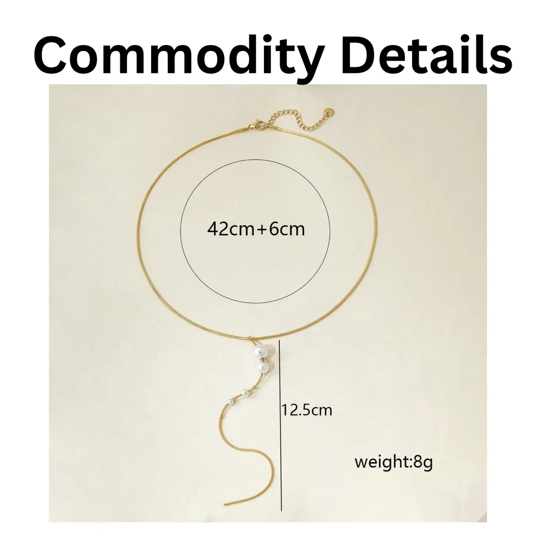 Stainless Steel Pearl Drop Gold Plated Lariat Necklace Main