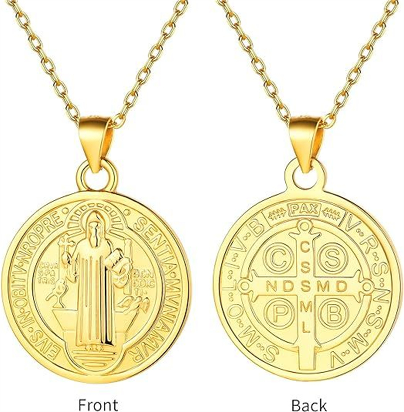 925 Sterling Silver Round Coin Medallion Necklace Talisman Amulet Jewelry Saint Benedict Cross Jesus Pendant Necklace