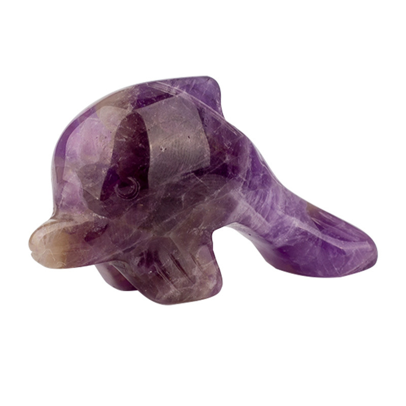 Natural Gemstone Hand Made Craft Dolphin Carved Crystal
