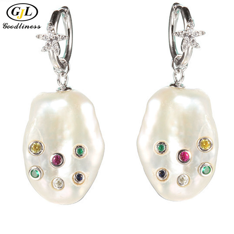 Color Cubic Zirconia Fashion Jewelry Baroque Earring Pearls