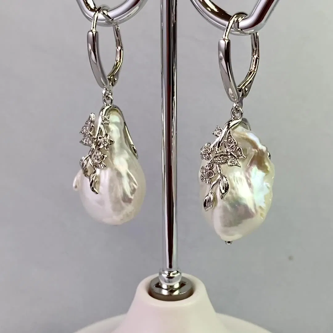 S925 Silver Freshwater Baroque Pearl Drop Earrings Jewelry Carved Fashion Earrings Accessories Wholesale