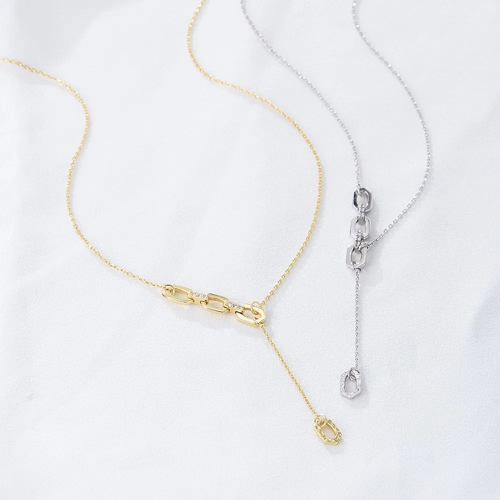 Personalized Fashion Jewelry 925 Sterling Silver 14K Gold Plated Cubic Zircon Lariat Necklaces