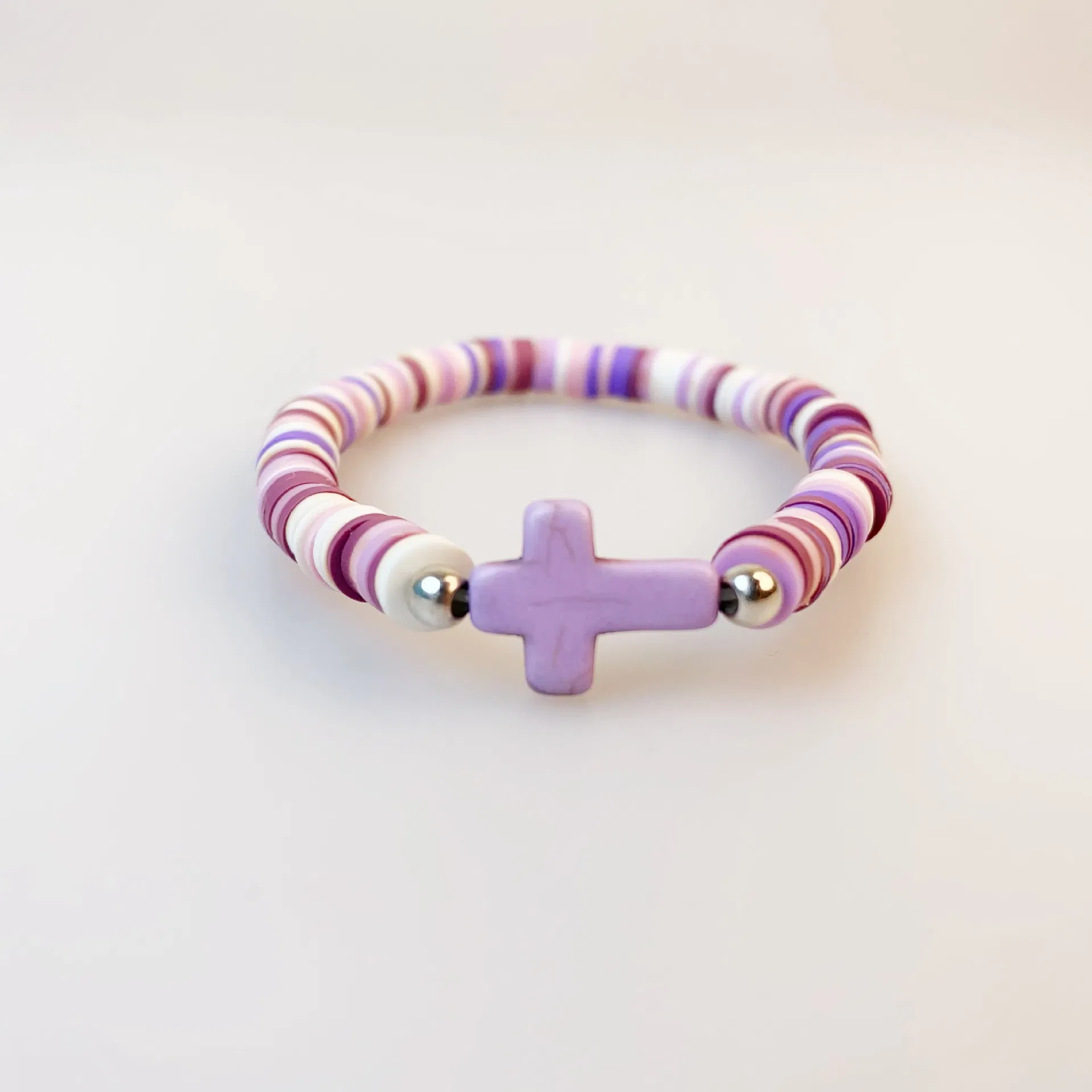 Wholesale Bohemian Colorful Polymer Clay Cross Charm Stretch Beads Bracelet
