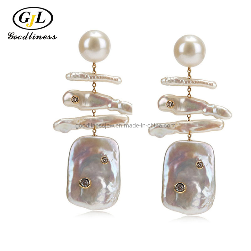 Square Baroque Pearl Asymmetry Earrings Fashion Jewelry