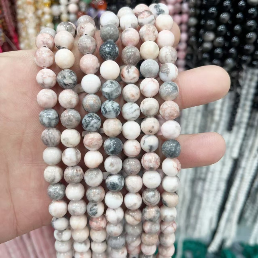 Natural Loose Smooth Round Bracelet Necklace Stringing Gemstone Pink Zebra Stone Beads