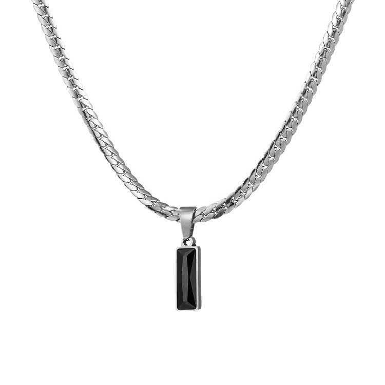 New Black Zircon Pendant Necklace, Minimalist Snake Bone Chain Choker, Unisex Hip Hop Jewelry
