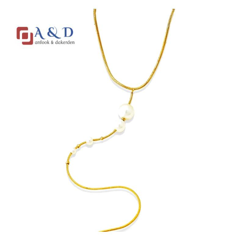 Stainless Steel Pearl Drop Gold Plated Lariat Necklace for Women