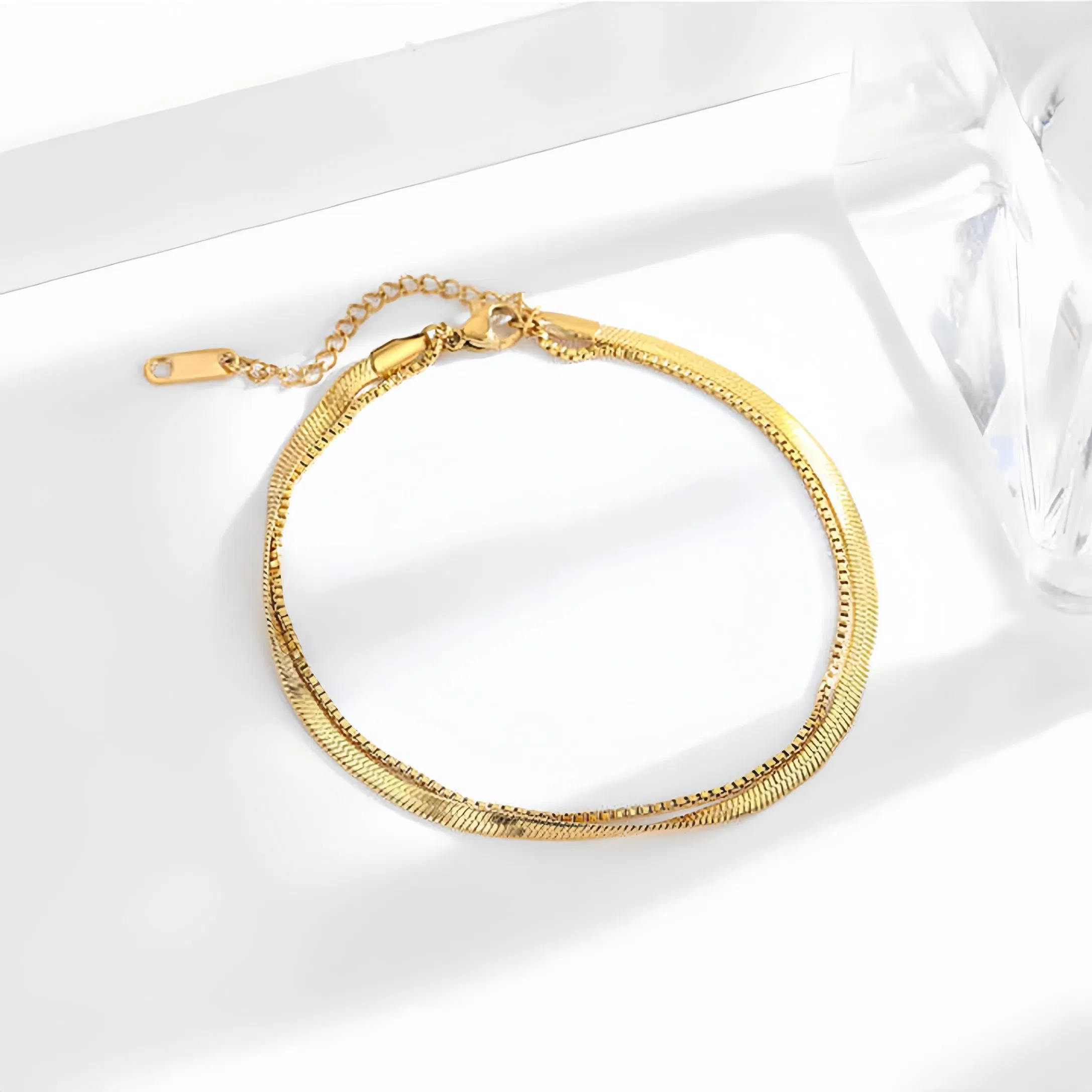 Korean Style Snake Chain 18K Gold Plated Stainless Steel Multi-Layered Double Chain Ankle Bracelet Foot Chain